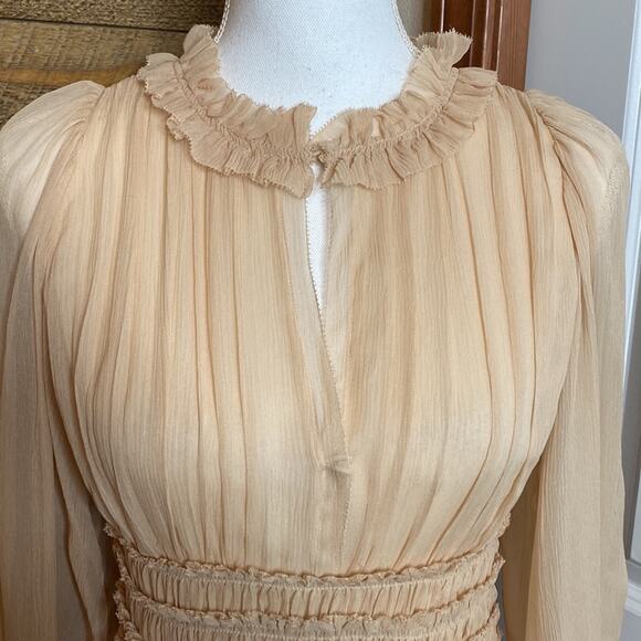 Rebecca Taylor Silk Keyhole Mini Dress Blush pink Long Sleeve Size 0 - Picture 4 of 12